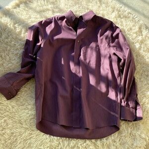 EDDIE BAUER MEN’S PURPLE STRIPED OXFORD CLASSIC FIT WRINKLE FREE SHIRT S…